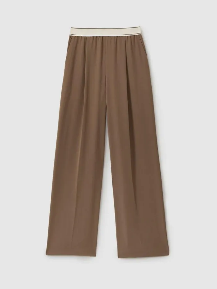 REISS Pants Women Wide Leg Elasticated Trousers Mocha Brown