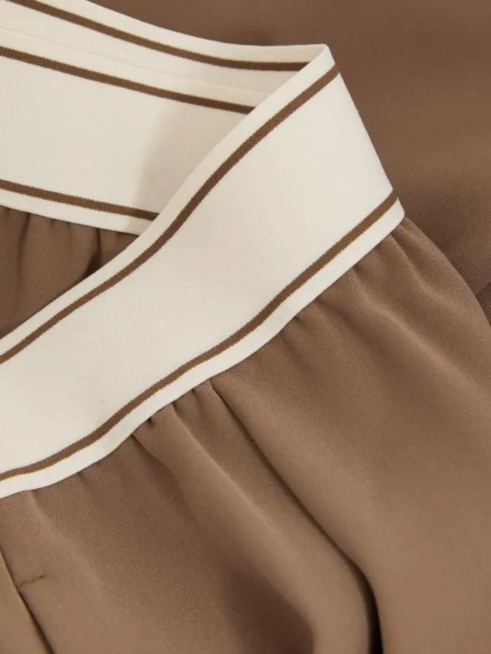 REISS Pants Women Wide Leg Elasticated Trousers Mocha Brown