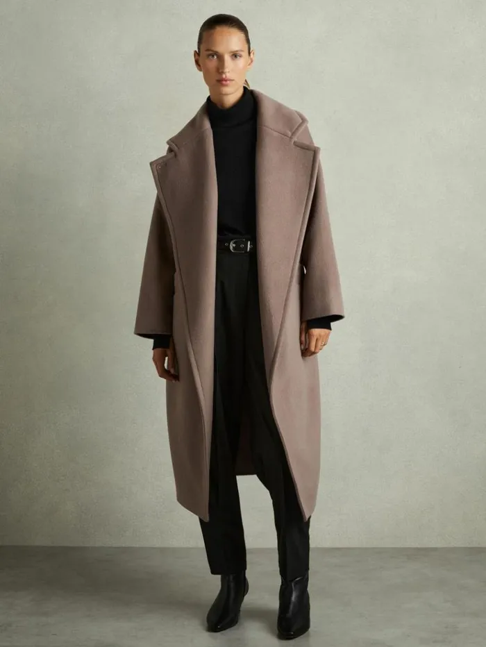 REISS Petite Women WoolBlend Blindseam Coat Mink Neutral