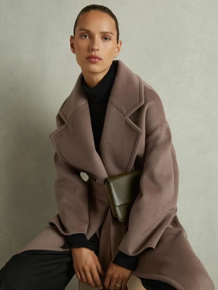 REISS Petite Women WoolBlend Blindseam Coat Mink Neutral