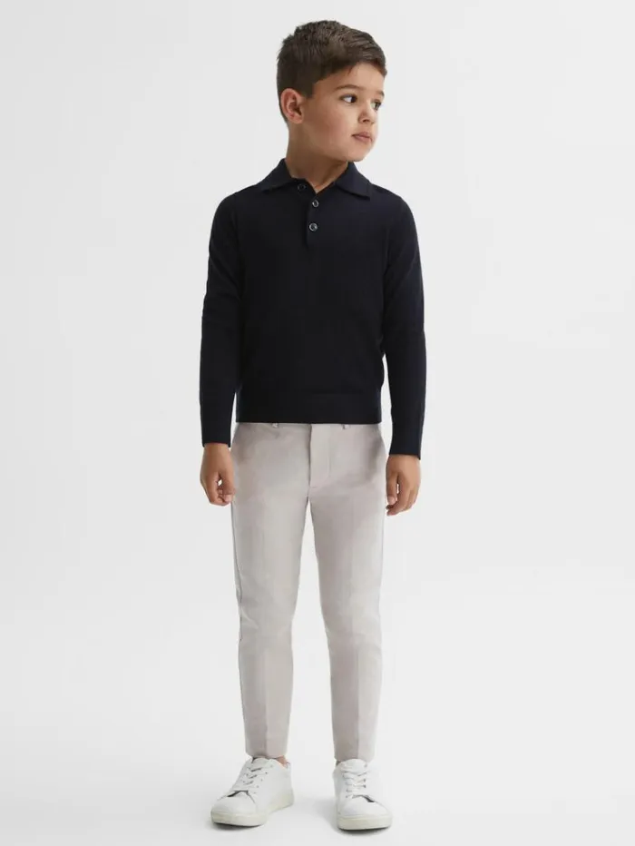 REISS Polo Shirts Children Merino Wool Polo Shirt Navy
