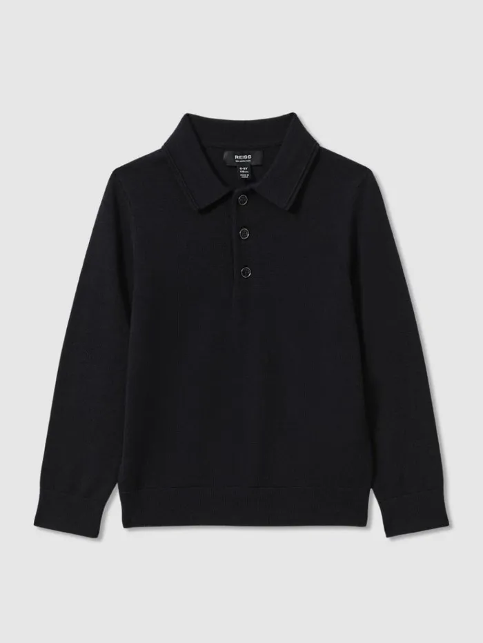 REISS Polo Shirts Children Merino Wool Polo Shirt Navy