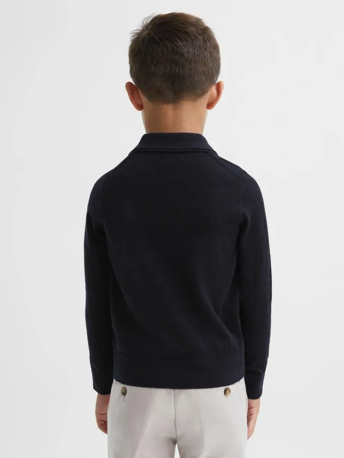 REISS Polo Shirts Children Merino Wool Polo Shirt Navy
