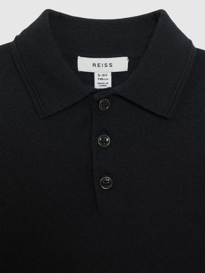 REISS Polo Shirts Children Merino Wool Polo Shirt Navy