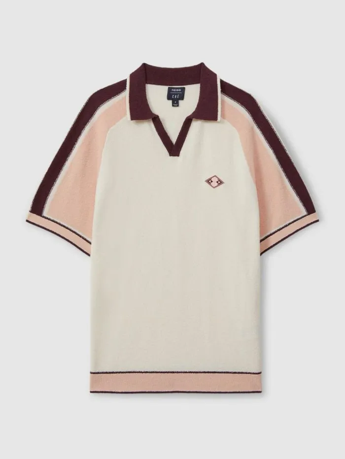 REISS Polo Shirts Men Ch Towelling OpenCollar Shirt Pink Multi