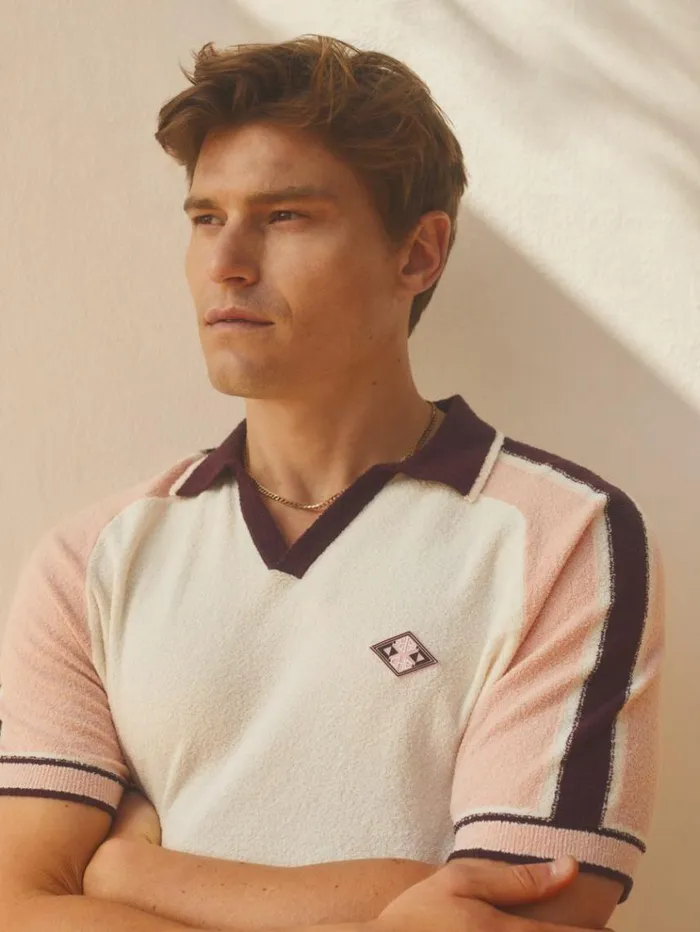REISS Polo Shirts Men Ch Towelling OpenCollar Shirt Pink Multi