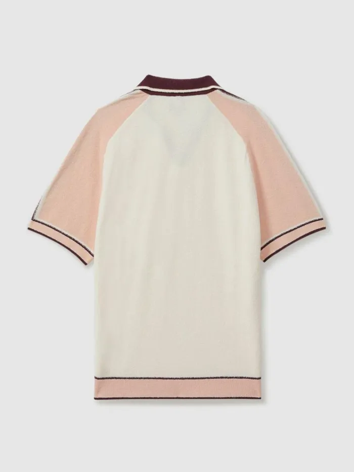 REISS Polo Shirts Men Ch Towelling OpenCollar Shirt Pink Multi