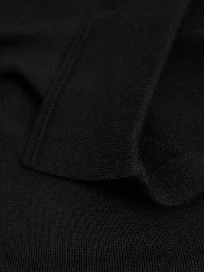 REISS Polo Shirts Men Merino Wool Open Collar Polo Shirt Black