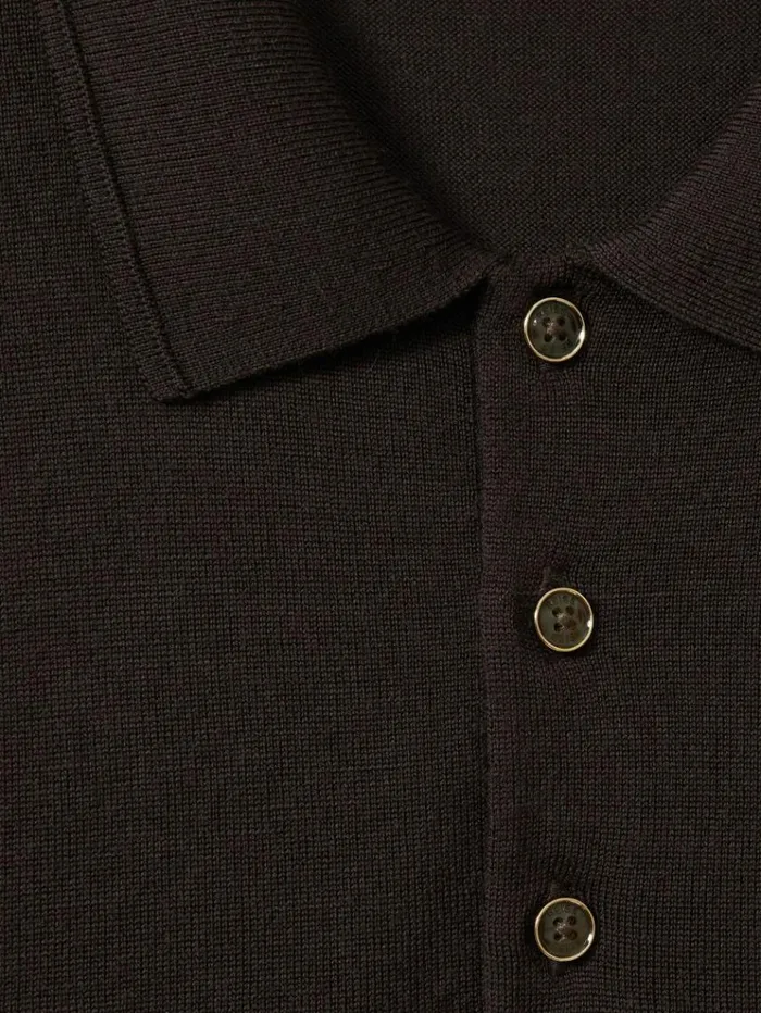 REISS Polo Shirts Men Merino Wool Polo Shirt Coco Brown