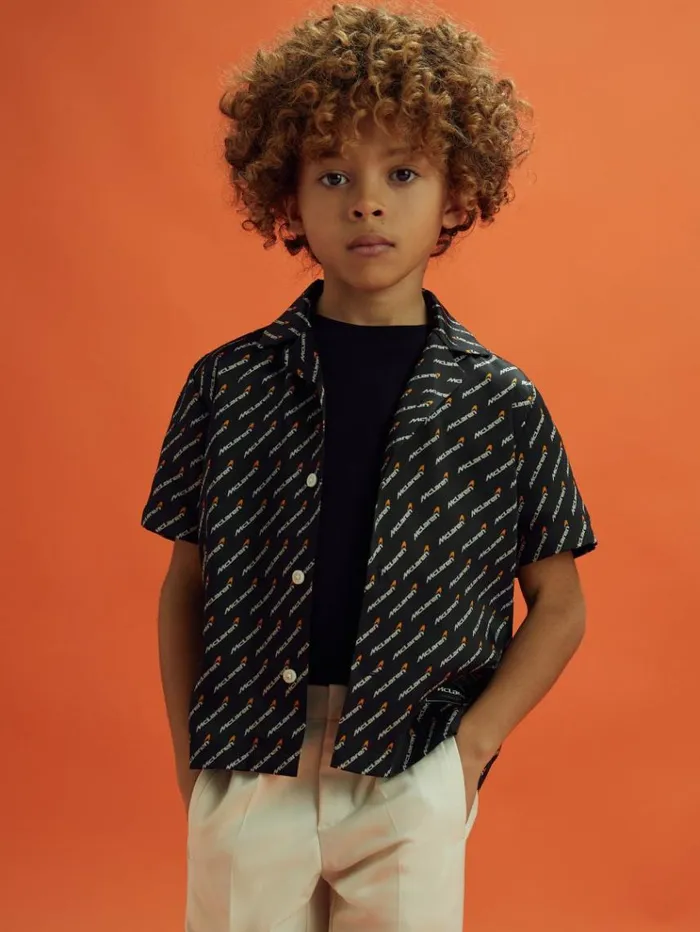 REISS Reiss X Mclaren F1 Team Children McLaren F1 Silverstone Cuban Collar Shirt Black Multi