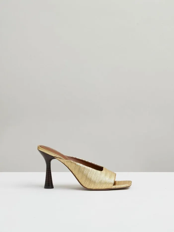 REISS Sandals Women Leather Heeled Mules Gold