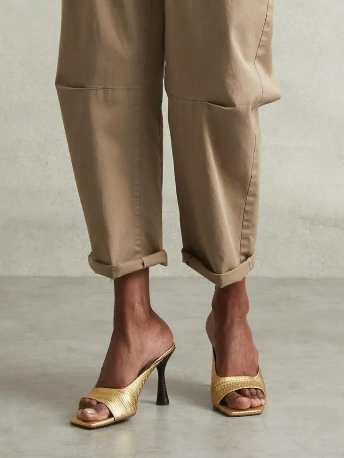 REISS Sandals Women Leather Heeled Mules Gold