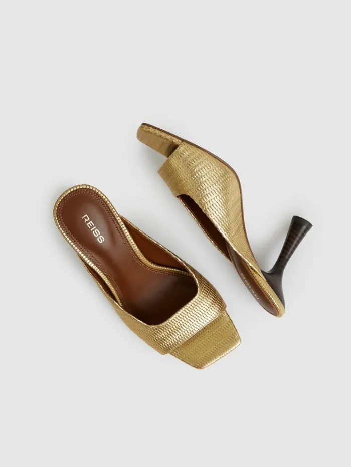 REISS Sandals Women Leather Heeled Mules Gold