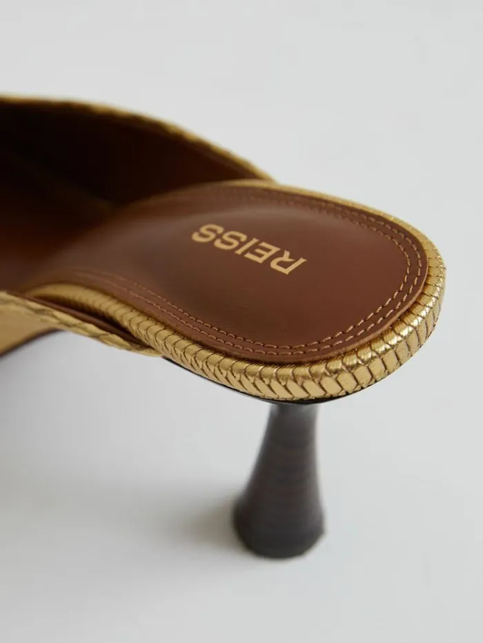 REISS Sandals Women Leather Heeled Mules Gold