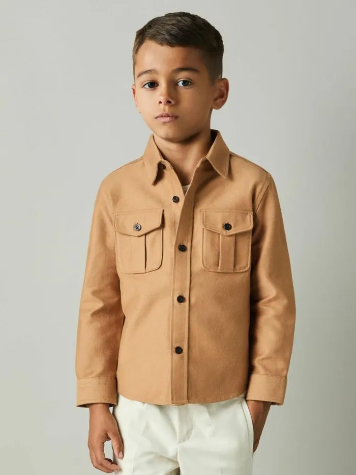 REISS Shirts Children Brushed 100 Cotton Shirt Camel
