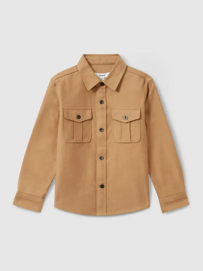 REISS Shirts Children Brushed 100 Cotton Shirt Camel