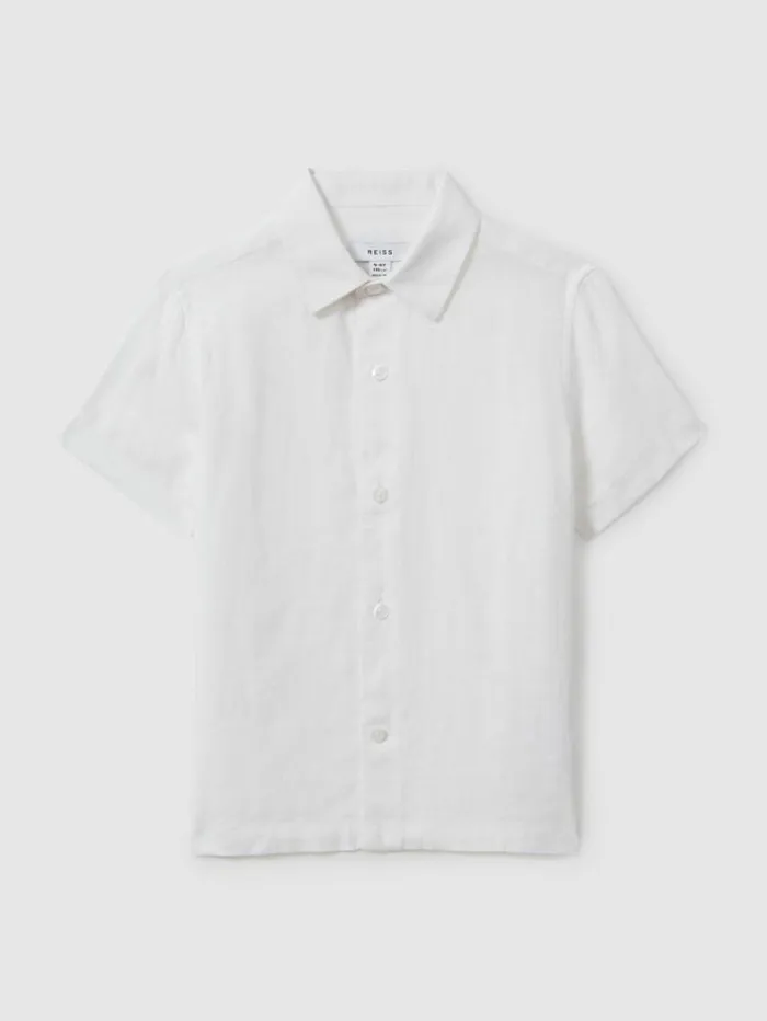 REISS Shirts Children Linen Cutaway Collar Shirt White