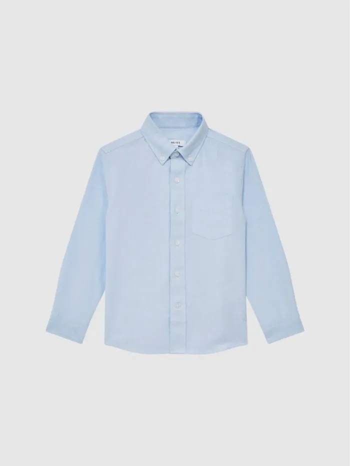 REISS Shirts Children Slim Fit ButtonDown Oxford Shirt Soft Blue