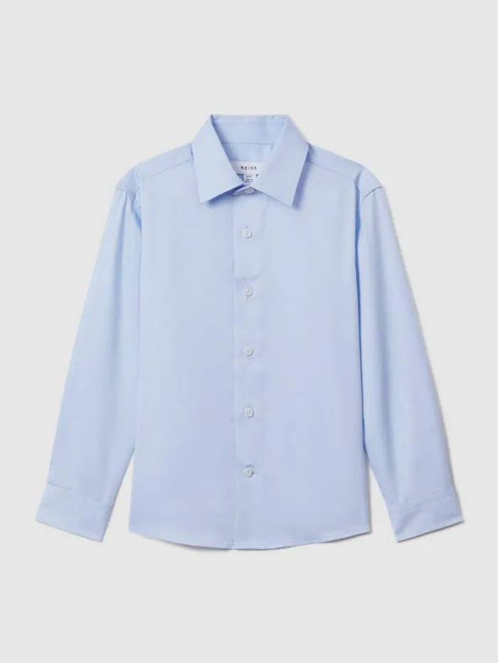 REISS Shirts Children Slim Fit Cotton Shirt Soft Blue