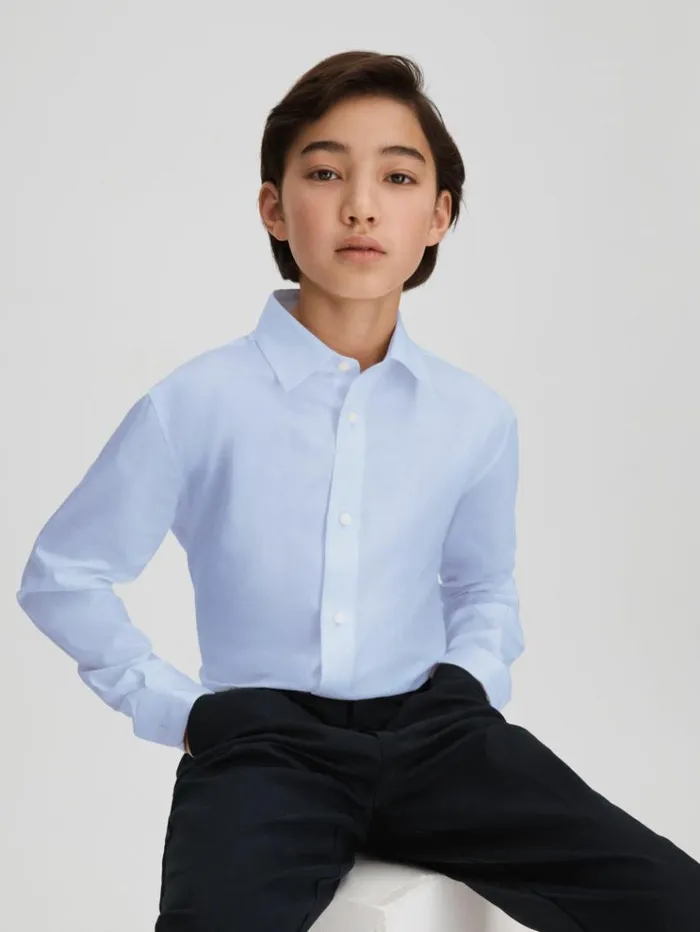 REISS Shirts Children Slim Fit Cotton Shirt Soft Blue