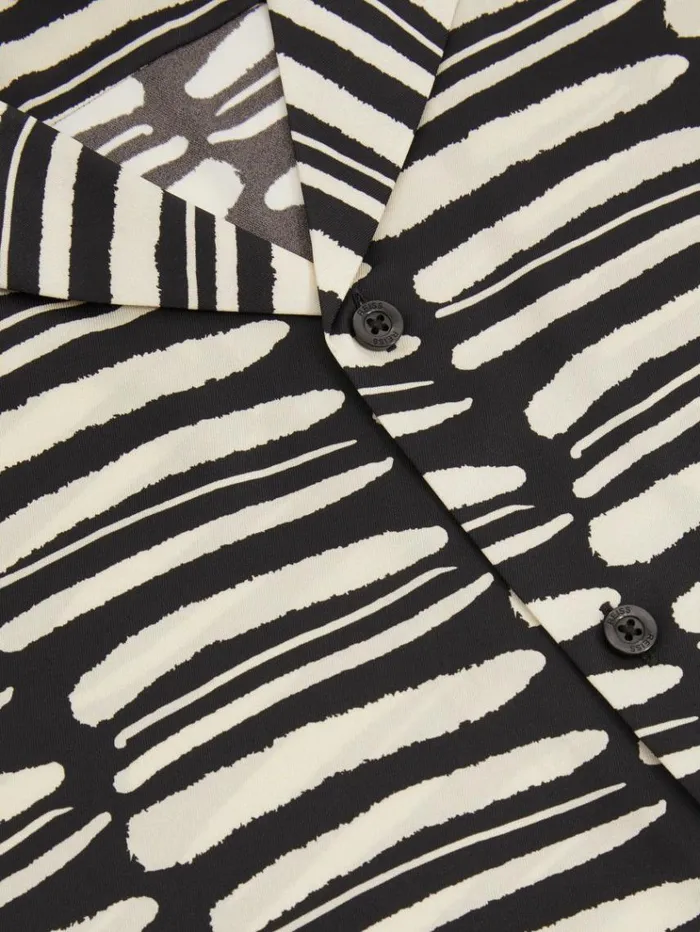 REISS Shirts Men AbstractPrint Twill CubanCollar Shirt Blackwhite