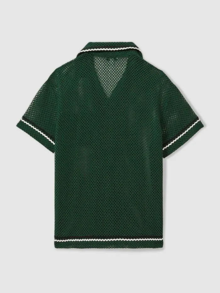 REISS Shirts Men Ch Crochet Contrast Trim Cuban Collar Shirt Dark Green