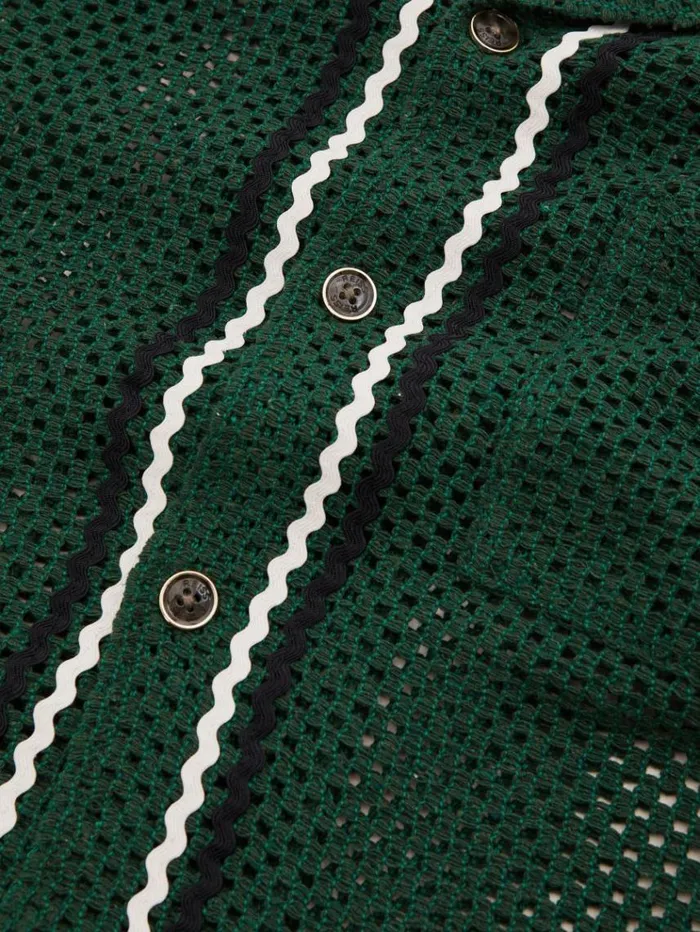 REISS Shirts Men Ch Crochet Contrast Trim Cuban Collar Shirt Dark Green