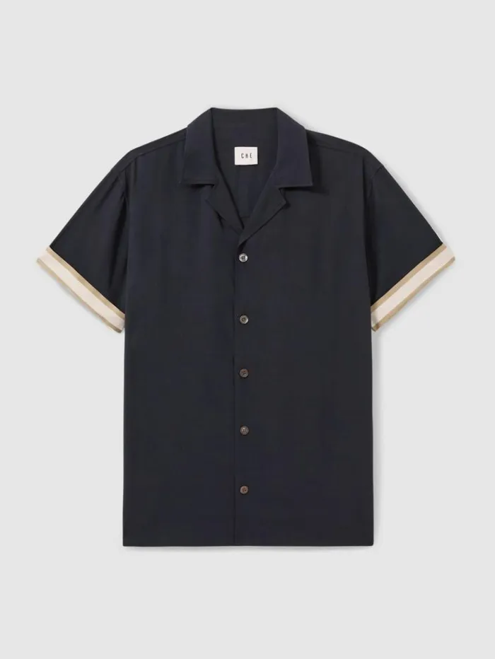 REISS Shirts Men Ch Cuff Detail Cuban Collar Shirt Navy