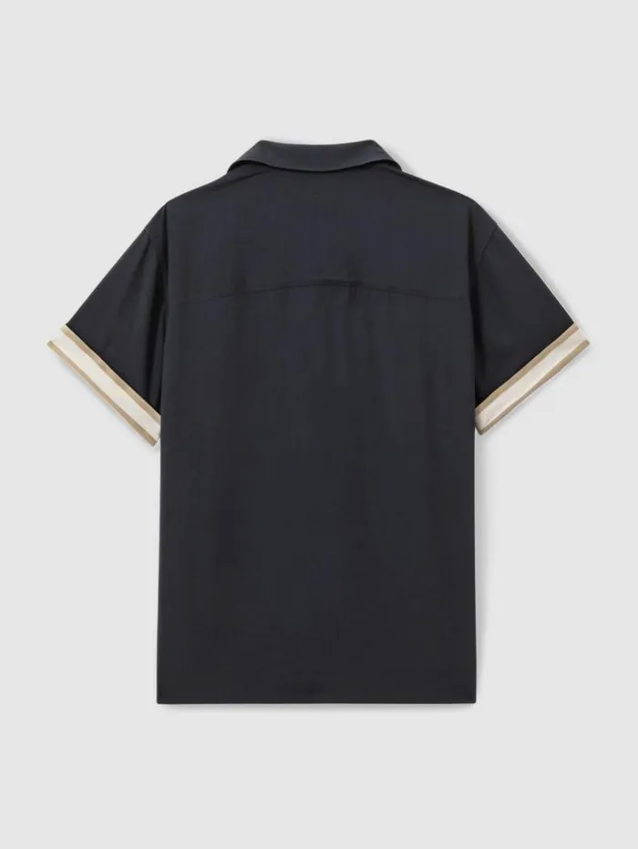 REISS Shirts Men Ch Cuff Detail Cuban Collar Shirt Navy