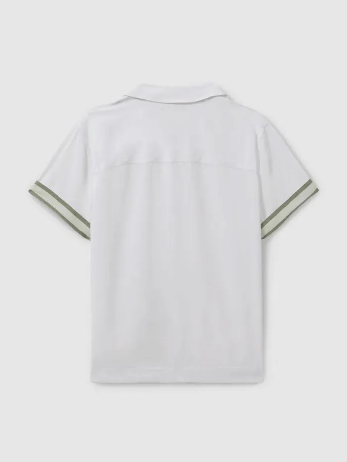 REISS Shirts Men Ch Cuff Detail Cuban Collar Shirt White