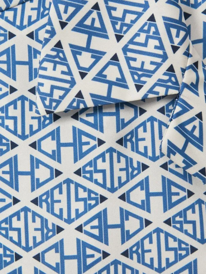 REISS Shirts Men Ch Monogram Print Cuff Detail Cuban Collar Shirt Bright Bluewhite