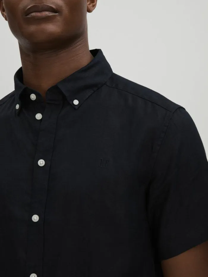 REISS Shirts Men Les Deux Light Green Linen Oxford Shirt Navy