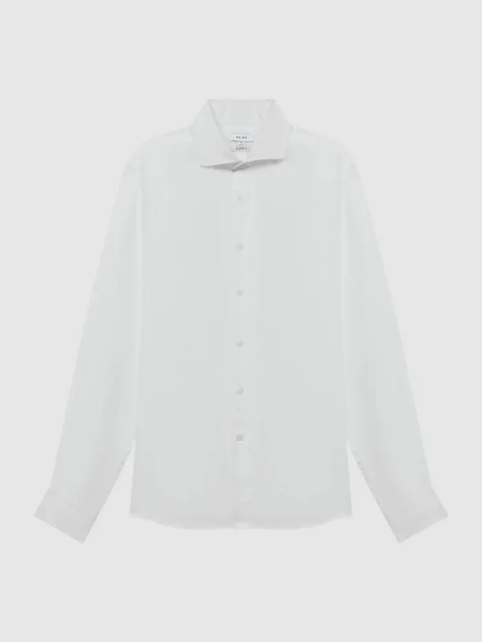REISS Shirts Men Linen Cutaway Collar Shirt White