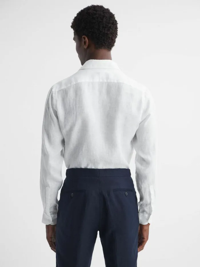 REISS Shirts Men Linen Cutaway Collar Shirt White