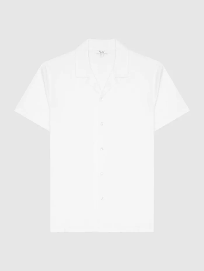 REISS Shirts Men Mercerised Jersey Cuban Collar Shirt White