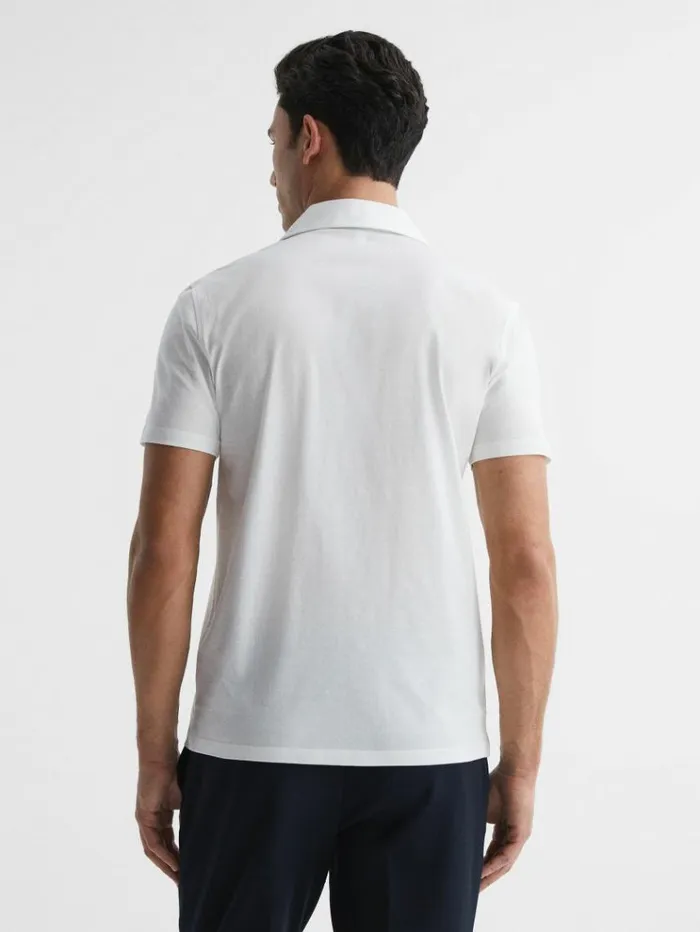 REISS Shirts Men Mercerised Jersey Cuban Collar Shirt White
