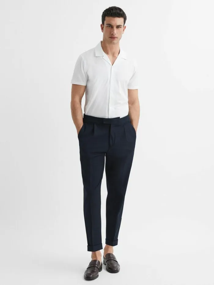 REISS Shirts Men Mercerised Jersey Cuban Collar Shirt White