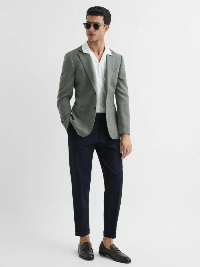 REISS Shirts Men Mercerised Jersey Cuban Collar Shirt White