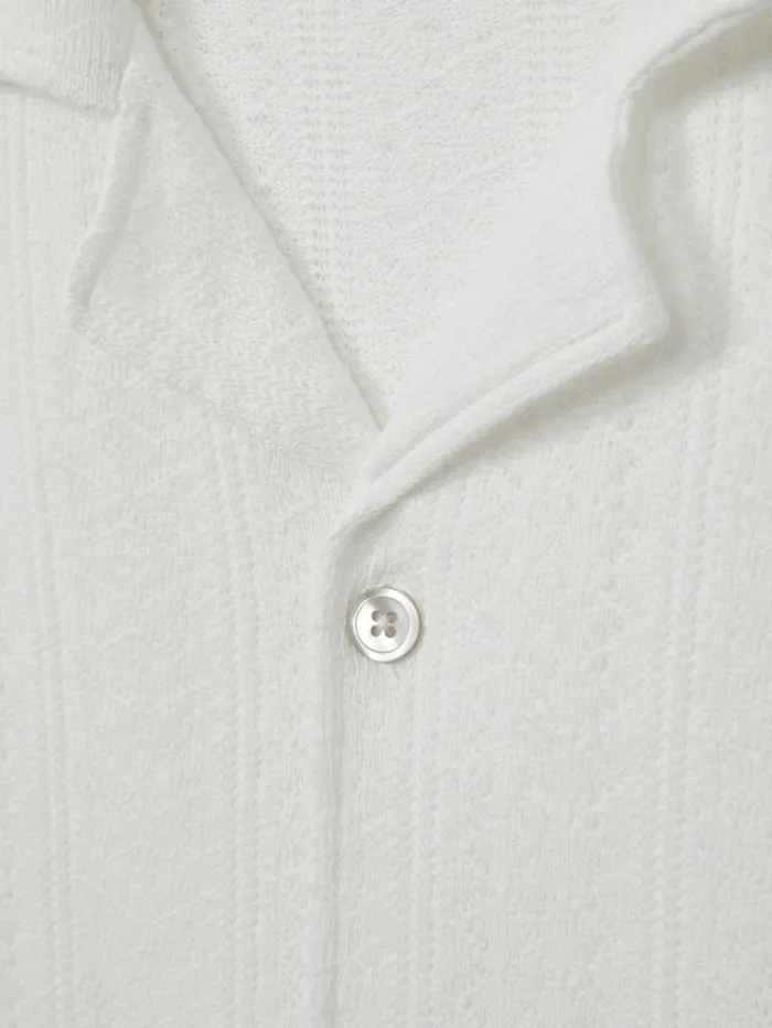 REISS Shirts Men Oscar Jacobson Cotton OpenKnit Cuban Collar Shirt Snow White