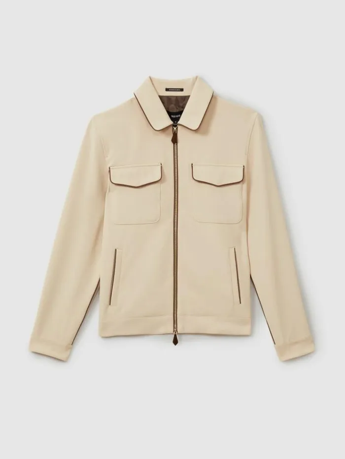 REISS Shirts Men Relaxed Contrast Pipe Detail Jacket Ecrubrown Stripe