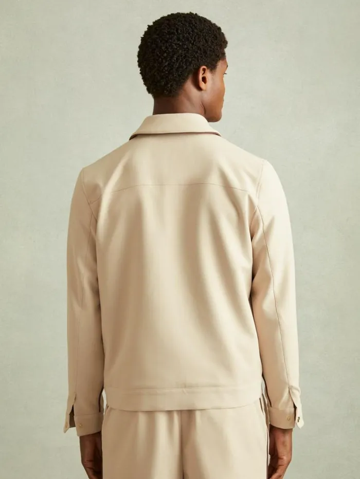 REISS Shirts Men Relaxed Contrast Pipe Detail Jacket Ecrubrown Stripe