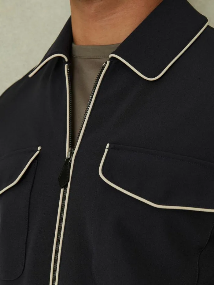 REISS Shirts Men Relaxed Contrast Pipe Detail Jacket Navyivory Stripe
