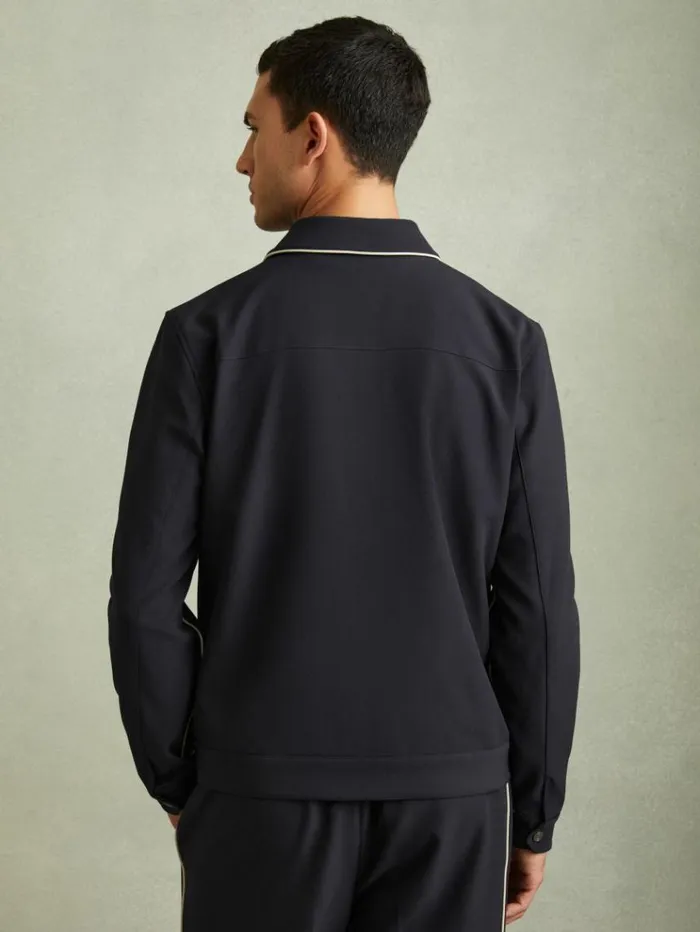 REISS Shirts Men Relaxed Contrast Pipe Detail Jacket Navyivory Stripe