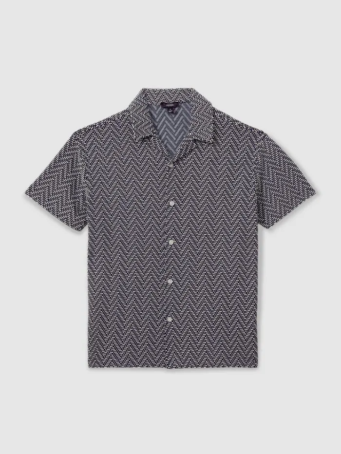 REISS Shirts Men ZigZag Cuban Collar Shirt Navy