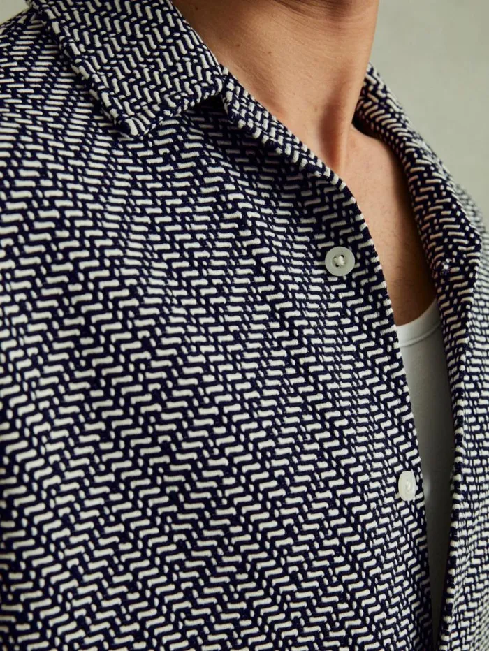 REISS Shirts Men ZigZag Cuban Collar Shirt Navy