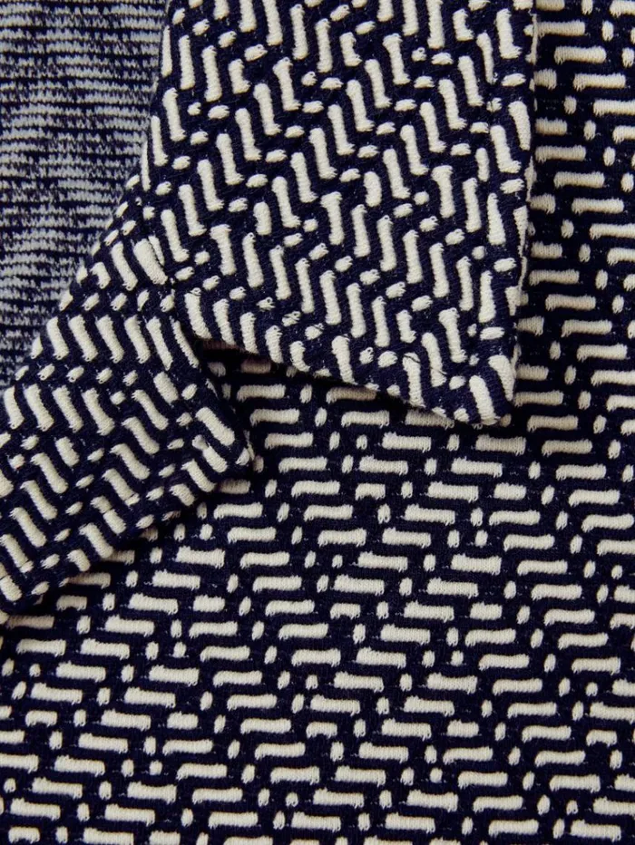REISS Shirts Men ZigZag Cuban Collar Shirt Navy
