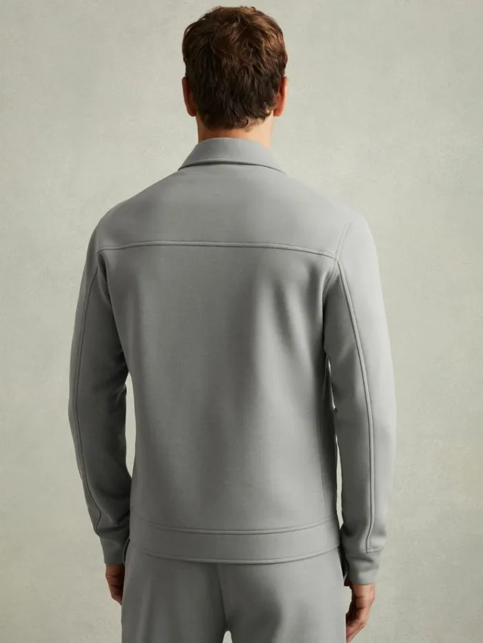 REISS Shirts Men Zipped InterlockJersey Overshirt Flint Grey