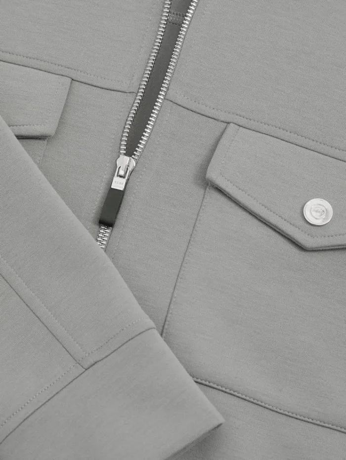 REISS Shirts Men Zipped InterlockJersey Overshirt Flint Grey