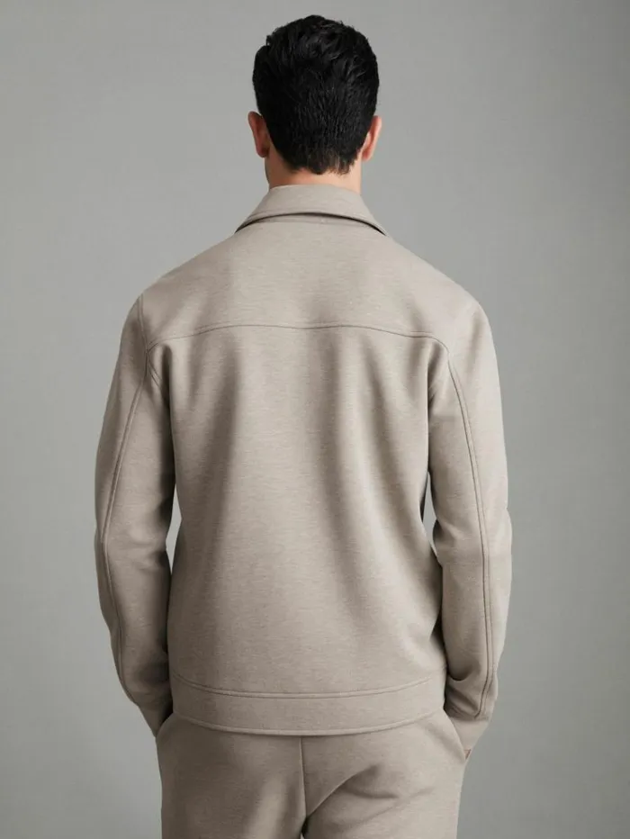 REISS Shirts Men Zipped InterlockJersey Overshirt Taupe