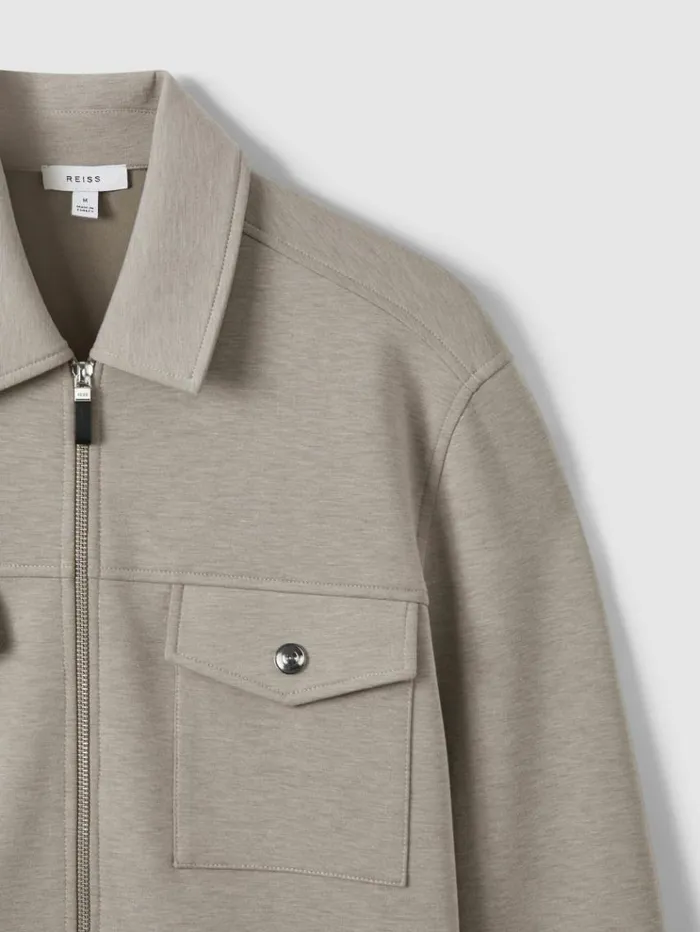 REISS Shirts Men Zipped InterlockJersey Overshirt Taupe